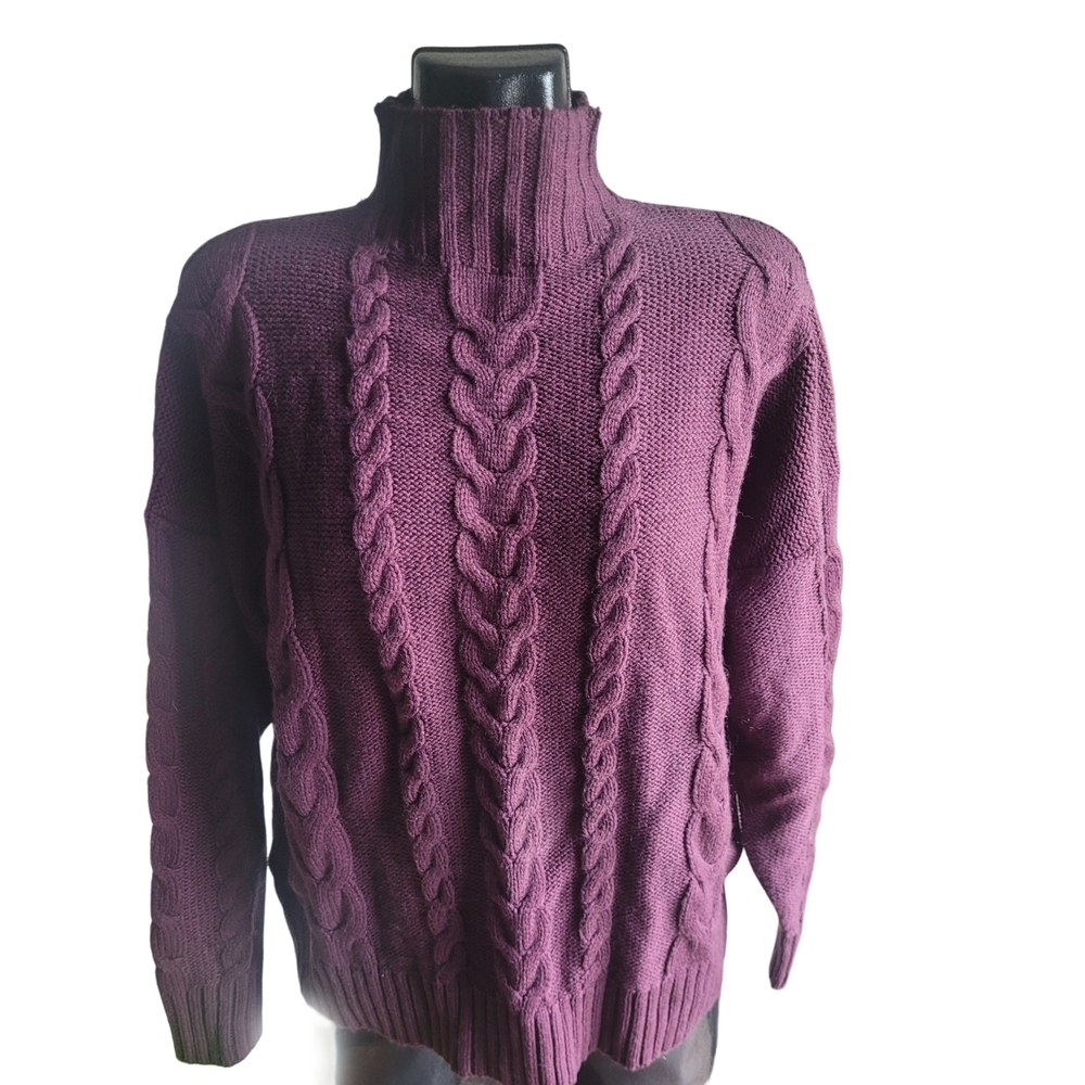 Suzy Shier Plum Cable Knit High Neck Sweater Size M